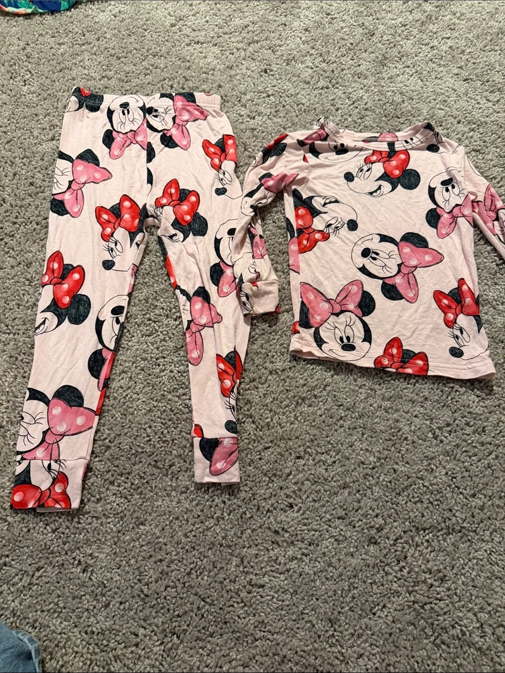 Disney Minnie Mouse Pink and Red Girls Pajama Set - Long Sleeve Top & Pants